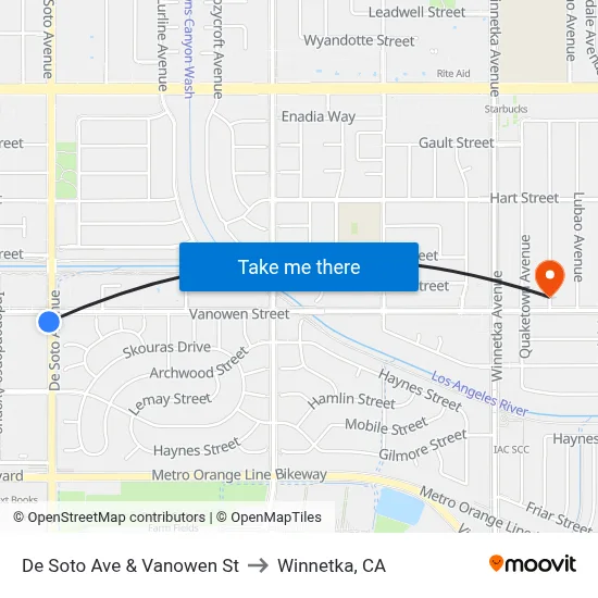 De Soto Ave & Vanowen St to Winnetka, CA map