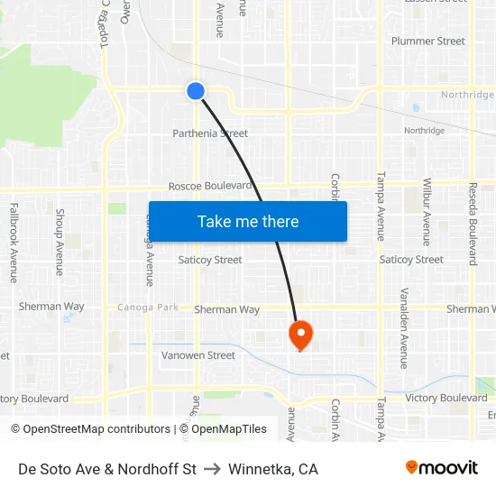 De Soto Ave & Nordhoff St to Winnetka, CA map