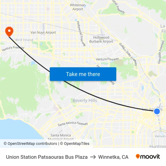 Union Station Patsaouras Bus Plaza to Winnetka, CA map