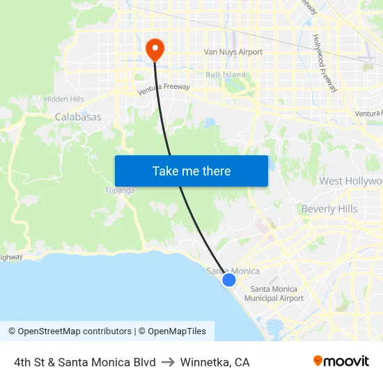 4th St & Santa Monica Blvd to Winnetka, CA map