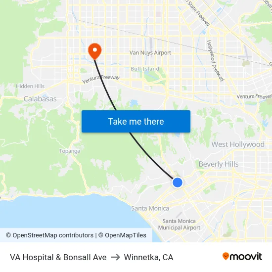 VA Hospital  & Bonsall Ave to Winnetka, CA map
