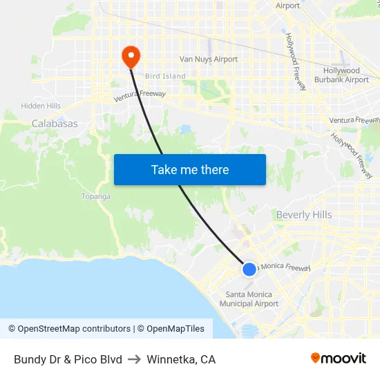 Bundy Dr & Pico Blvd to Winnetka, CA map