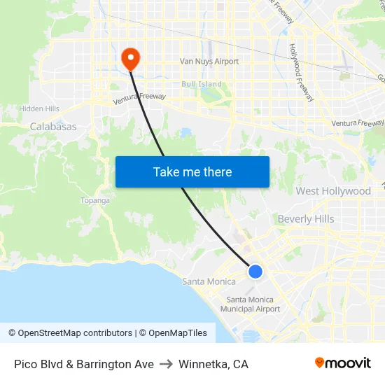 Pico Blvd & Barrington Ave to Winnetka, CA map