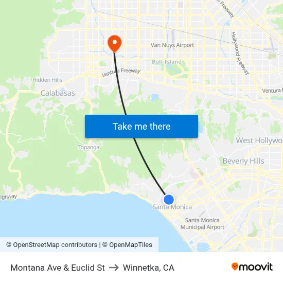 Montana Ave & Euclid St to Winnetka, CA map