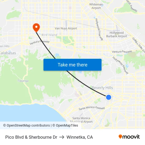 Pico Blvd & Sherbourne Dr to Winnetka, CA map