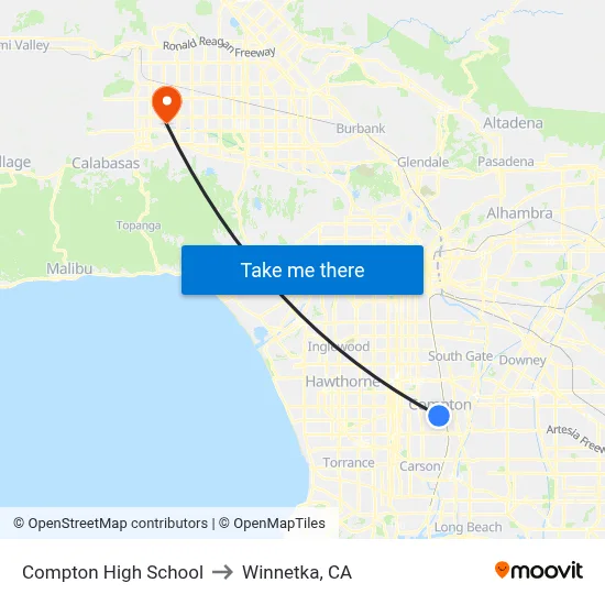 Compton High School to Winnetka, CA map