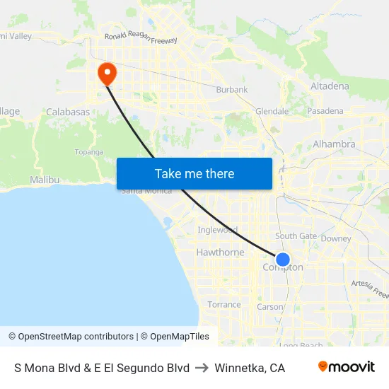 S Mona Blvd & E El Segundo Blvd to Winnetka, CA map