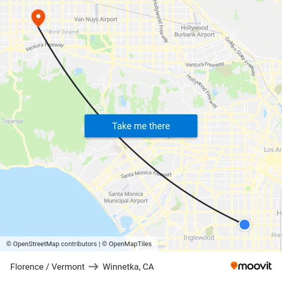 Florence / Vermont to Winnetka, CA map