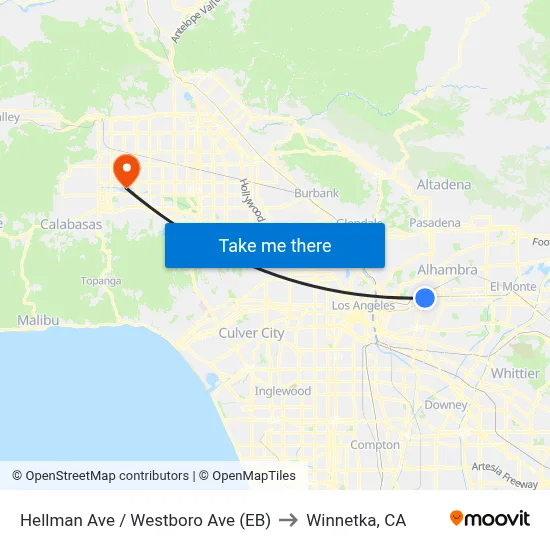 Hellman Ave / Westboro Ave (EB) to Winnetka, CA map