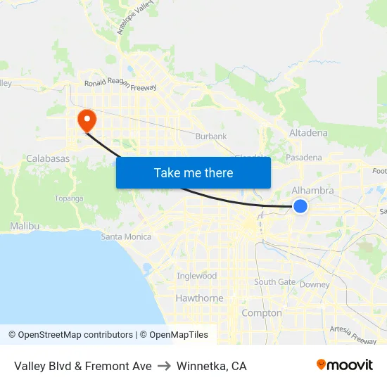 Valley Blvd & Fremont Ave to Winnetka, CA map