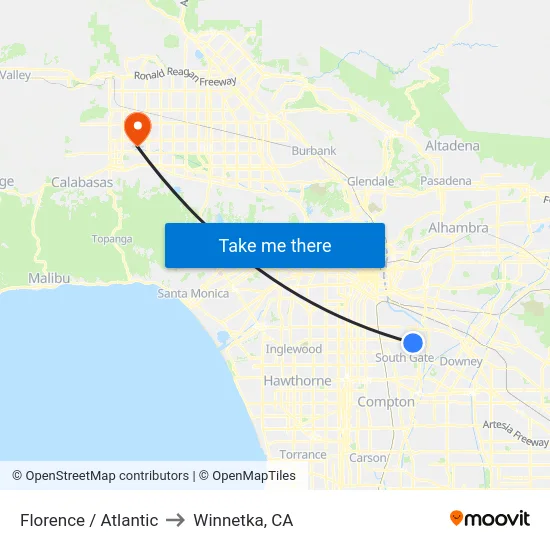 Florence / Atlantic to Winnetka, CA map