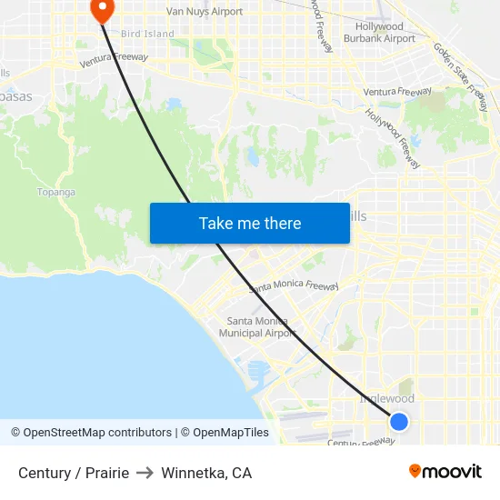 Century / Prairie to Winnetka, CA map