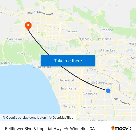 Bellflower Blvd & Imperial Hwy to Winnetka, CA map