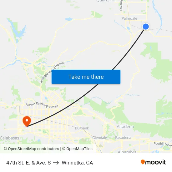 47th St. E. & Ave. S to Winnetka, CA map