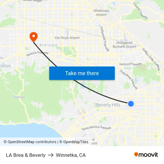 LA Brea & Beverly to Winnetka, CA map