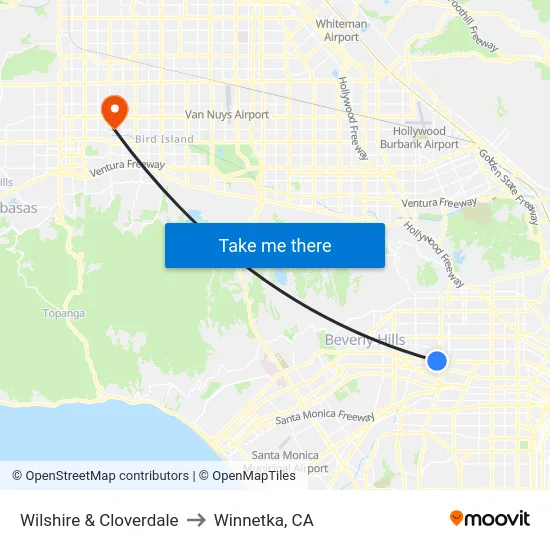 Wilshire & Cloverdale to Winnetka, CA map