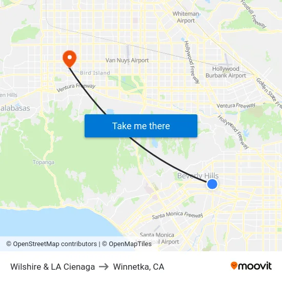 Wilshire & LA Cienaga to Winnetka, CA map