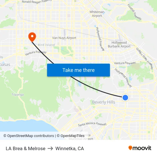 LA Brea & Melrose to Winnetka, CA map