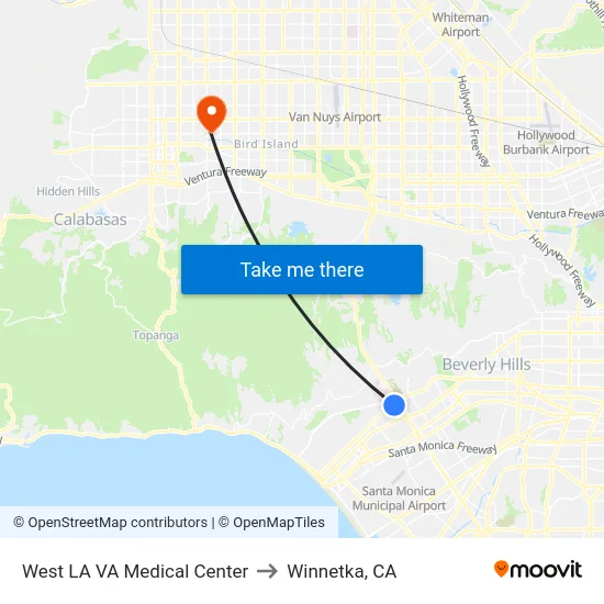 West LA VA Medical Center to Winnetka, CA map