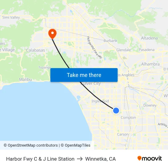 Harbor Fwy C & J Line Station to Winnetka, CA map