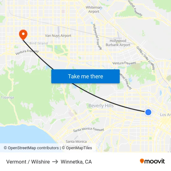 Vermont / Wilshire to Winnetka, CA map