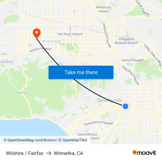 Wilshire / Fairfax to Winnetka, CA map