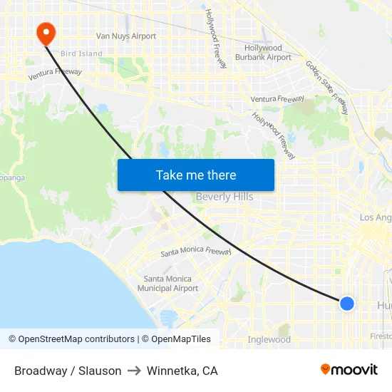 Broadway / Slauson to Winnetka, CA map