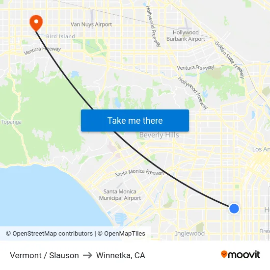 Vermont / Slauson to Winnetka, CA map