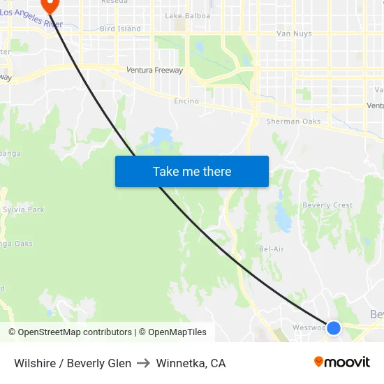 Wilshire / Beverly Glen to Winnetka, CA map