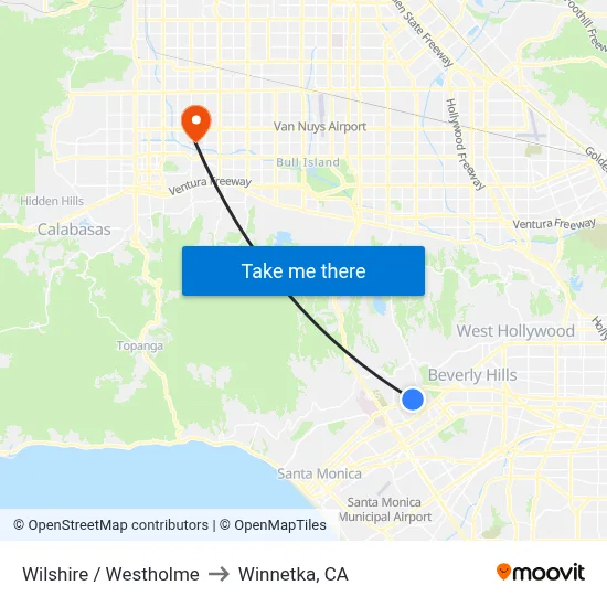 Wilshire / Westholme to Winnetka, CA map