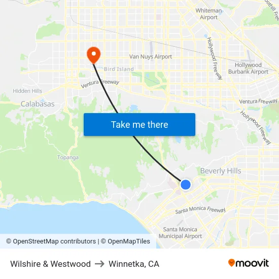 Wilshire & Westwood to Winnetka, CA map