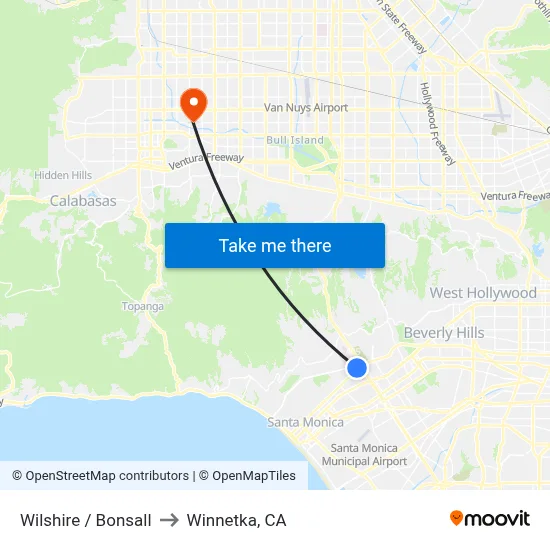 Wilshire / Bonsall to Winnetka, CA map