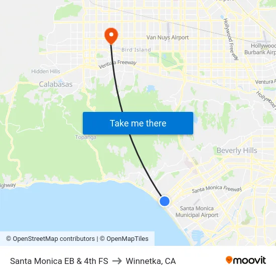 Santa Monica EB & 4th FS to Winnetka, CA map