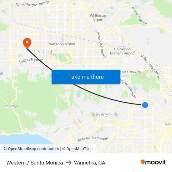 Western / Santa Monica to Winnetka, CA map