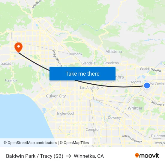 Baldwin Park / Tracy (SB) to Winnetka, CA map