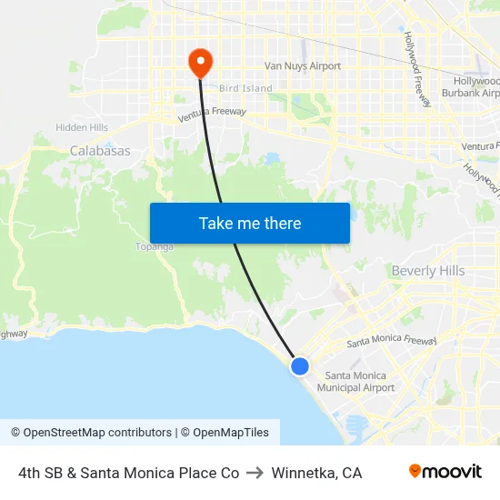 4th SB & Santa Monica Place Co to Winnetka, CA map