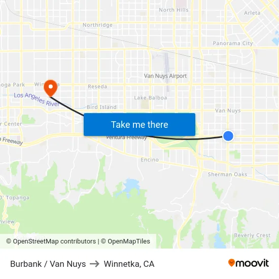 Burbank / Van Nuys to Winnetka, CA map