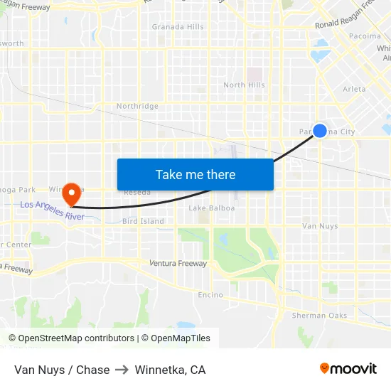 Van Nuys / Chase to Winnetka, CA map