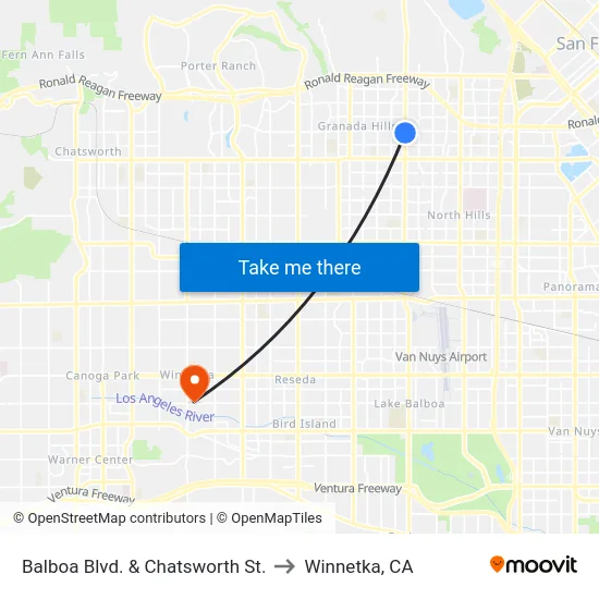 Balboa Blvd. & Chatsworth St. to Winnetka, CA map