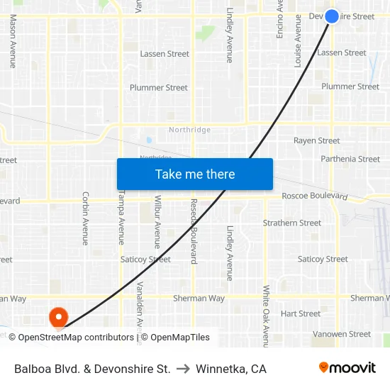 Balboa Blvd. & Devonshire St. to Winnetka, CA map