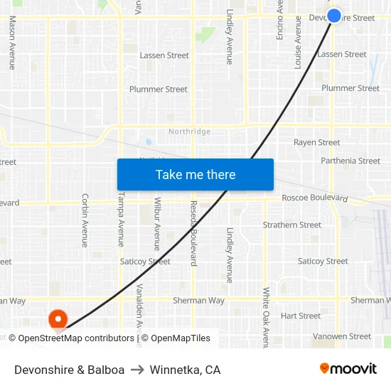 Devonshire & Balboa to Winnetka, CA map