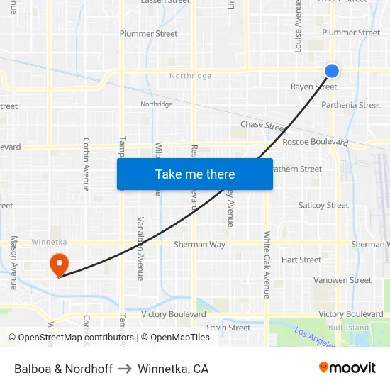 Balboa & Nordhoff to Winnetka, CA map