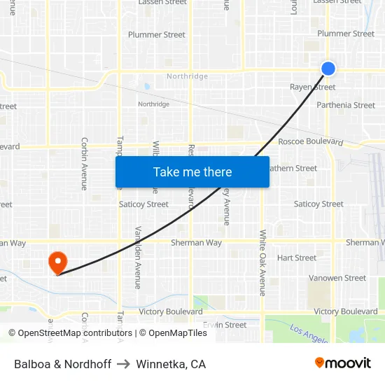 Balboa & Nordhoff to Winnetka, CA map