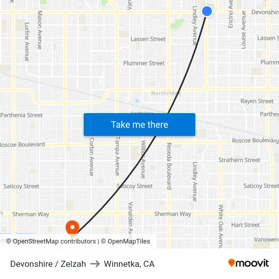 Devonshire / Zelzah to Winnetka, CA map