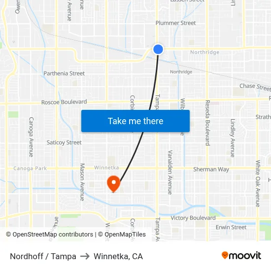 Nordhoff / Tampa to Winnetka, CA map