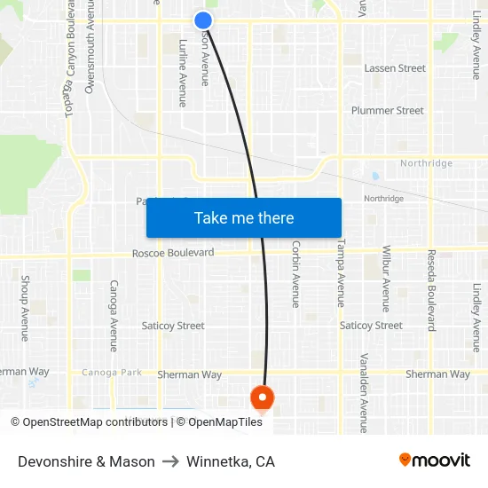 Devonshire & Mason to Winnetka, CA map