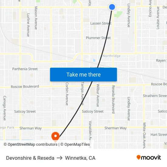 Devonshire & Reseda to Winnetka, CA map
