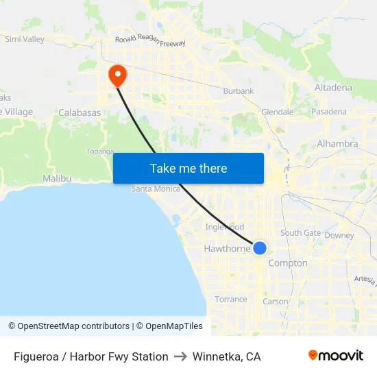 Figueroa / Harbor Fwy Station to Winnetka, CA map