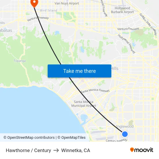 Hawthorne / Century to Winnetka, CA map
