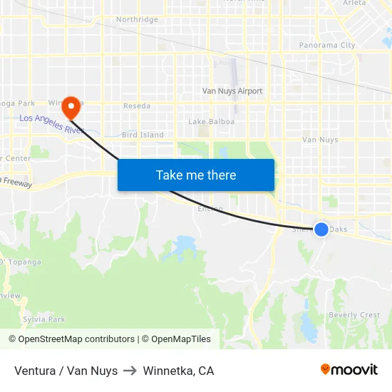Ventura / Van Nuys to Winnetka, CA map